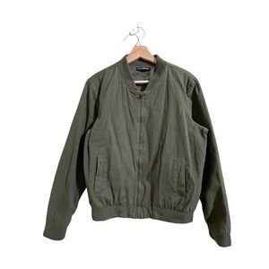Brandy Melville Green Canvas Kasey Bomber Jacket